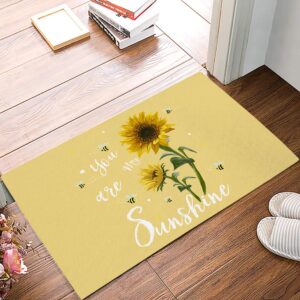 door mat for bedroom decor, you are my sunshine with sunflowers bees on yellow floor mats, holiday rugs for living room, absorbent non-slip bathroom rugs home decor kitchen mat area rug 18x30 inch