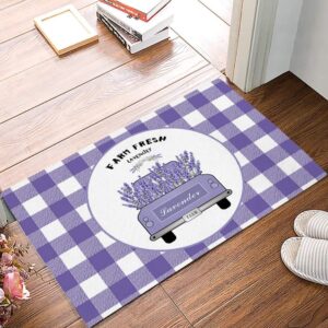 door mat for bedroom decor, vintage purple truck with lavender floral floor mats, holiday rugs for living room, absorbent non-slip bathroom rugs home decor kitchen mat area rug 18x30 inch
