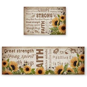 Cloud Dream Home Kitchen Rug Set Inspirational Words Sunflower 2 Piece Non-Slip Kitchen Floor Mat Rubber Back Vintage Soft Indoor Bathroom Doormat Runner Rug Carpet Set (19.7"x31.5"+19.7"x63")