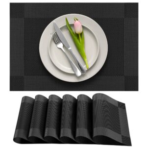 more décor dining table placemats, washable heat-resistant pvc vinyl table mats for dining room and kitchen, anti-slip - set of 4 -black