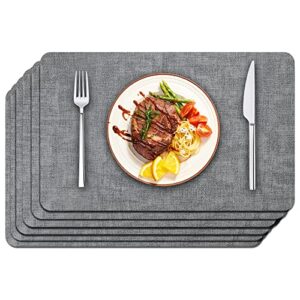 maxpearl faux leather placemats set of 6 - waterproof - wipe clean - heat resistant - anti slip dining table place mats, suitable for indoor & outdoor use, 17’’×12’’, grey