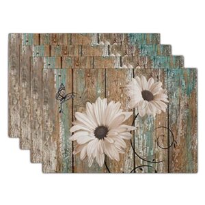 giwawa rustic daisy board placemats- white sunflowers on vintage wood plank linen table place mat- farmhouse wooden non-slip heat resistant table mats for dining kitchen cabin lodge decor