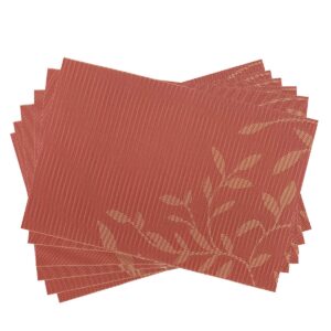 gugrida place mats pvc set of 6, table placemats set of 6 pvc woven vinyl place mats table mats natural color (6 pcs, oriange leaves)