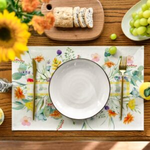Artoid Mode Wildflower Floral Eucalyptus Leaves Placemats for Dining Table, 12 x 18 Inch Spring Summer Seasonal Decoration Rustic Washable Table Mats Set of 4 Green