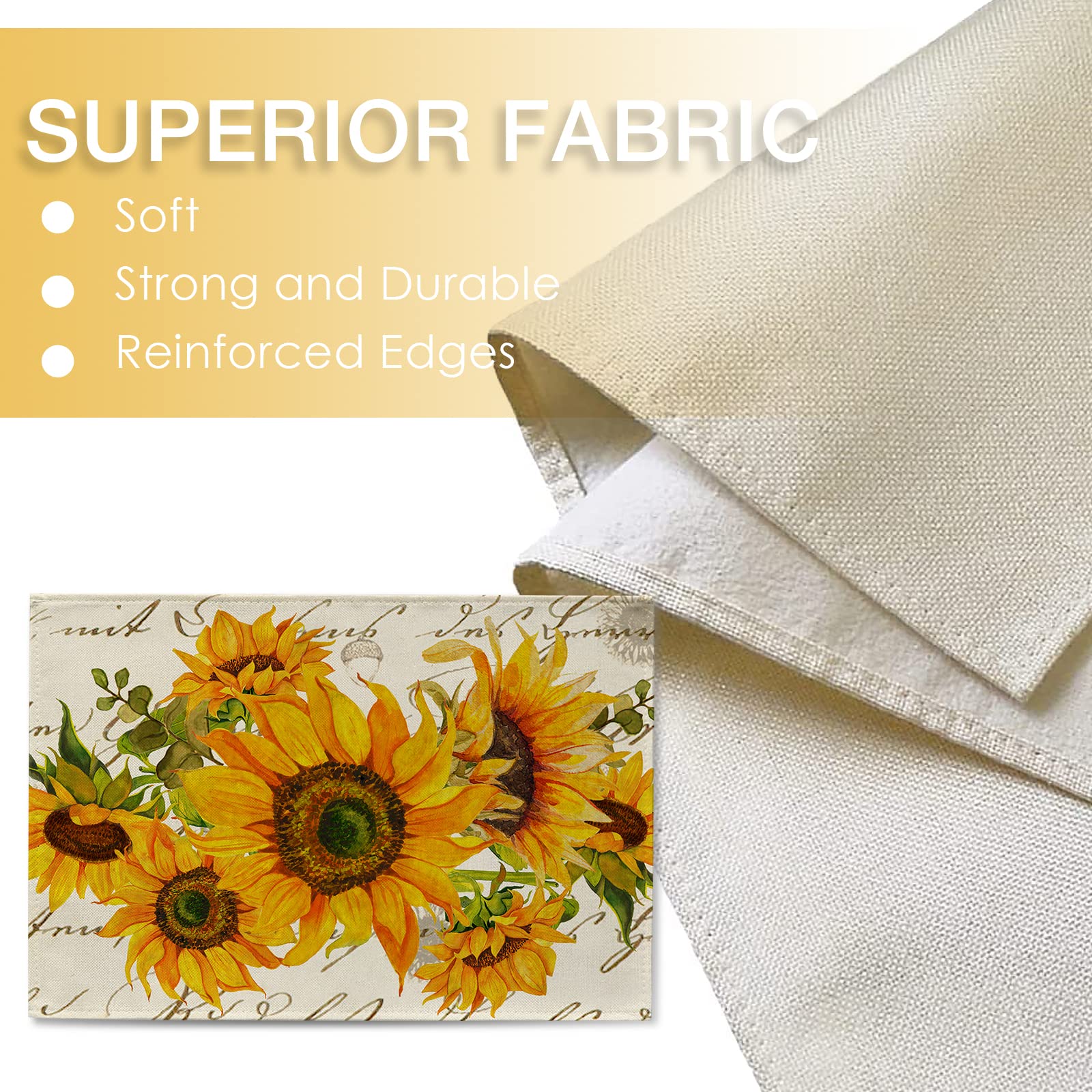 Seliem Fall Sunflower Placemats Set of 4, Spring Summer Yellow Floral Flowers Rustic Vintage Dining Table Place Mats, Eucalyptus Leaves Seasonal Kitchen Decor Home Decoration 12 x 18 Inch