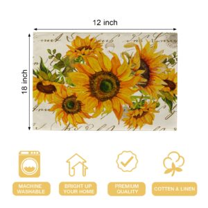 Seliem Fall Sunflower Placemats Set of 4, Spring Summer Yellow Floral Flowers Rustic Vintage Dining Table Place Mats, Eucalyptus Leaves Seasonal Kitchen Decor Home Decoration 12 x 18 Inch