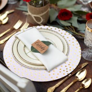 50 Pcs 14 Inch White and Gold Foil Paper Place Mats Golden Polka Dots Round Placemats Disposable Decorative Table Mats for Wedding Banquet Party Home Dining Table Decor