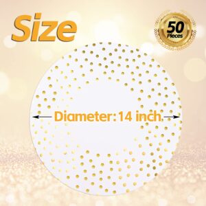 50 Pcs 14 Inch White and Gold Foil Paper Place Mats Golden Polka Dots Round Placemats Disposable Decorative Table Mats for Wedding Banquet Party Home Dining Table Decor