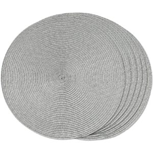 funwheat round braided placemats set of 6 table mats for dining tables woven washable non-slip place mats 15 inch for spring (grey, 6pcs)