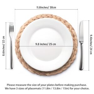 YANGQIHOME 6 Pack, Round Woven Placemats, Natural Water Hyacinth Place mats, Braided Straw Table Mats for Dining Table (11.8 inch)