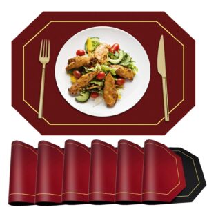 reversible placemats set of 6, faux leather heat resistant placemats washable table mats wipeable place mats for dining table wedding coffee shop decoration