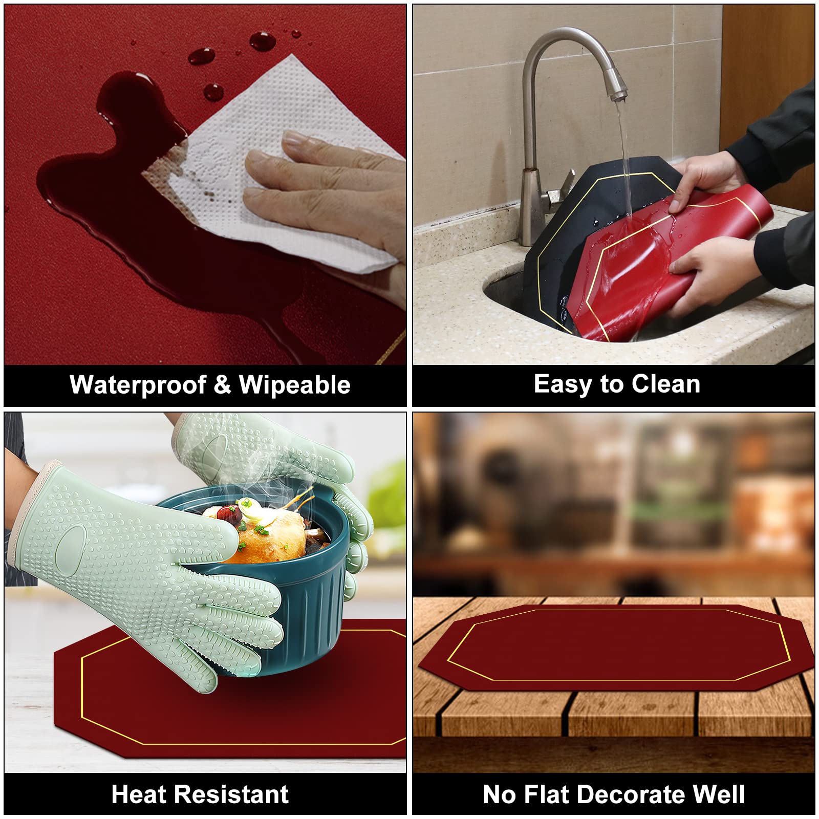 Reversible Placemats Set of 6, Faux Leather Heat Resistant Placemats Washable Table Mats Wipeable Place Mats for Dining Table Wedding Coffee Shop Decoration