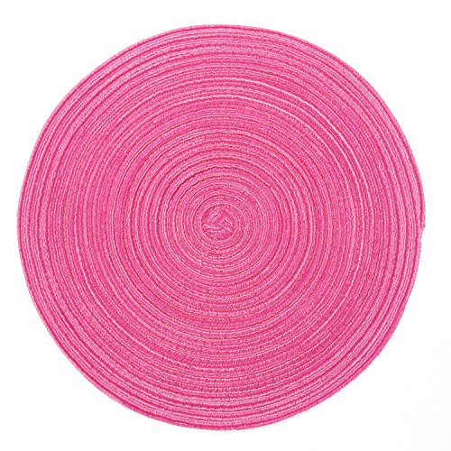 SHACOS Round Braided Placemats Set of 6 Cotton Round Place Mats 15 inch Washable Table Mats for Holiday Party (Hot Pink, 6)