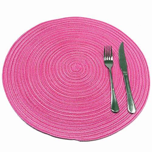 SHACOS Round Braided Placemats Set of 6 Cotton Round Place Mats 15 inch Washable Table Mats for Holiday Party (Hot Pink, 6)