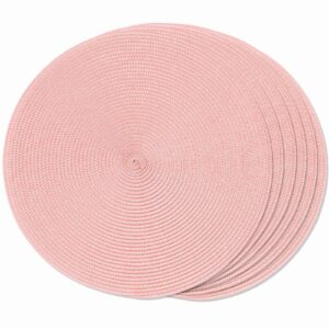 funwheat round braided placemats set of 6 place mats for dining tables woven washable non-slip table mats 15 inch for easter decoration(pink, 6pcs)