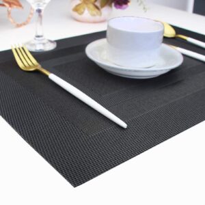 PIGCHCY Placemats,Washable Vinyl Woven Table Mats,Elegant Placemats for Dining Table Set of 4(18"X12", Pure Black)