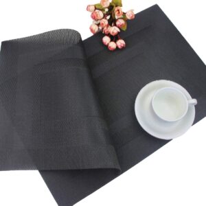 PIGCHCY Placemats,Washable Vinyl Woven Table Mats,Elegant Placemats for Dining Table Set of 4(18"X12", Pure Black)