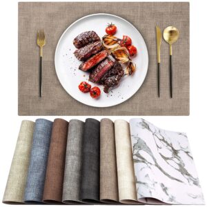 landview leather heat resistant placemats set of 6 waterproof wipeable washable pu table mats,easy to clean anti-slip place mats (light brown, 6)
