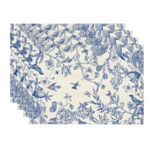 artoid mode hydrangea flowers branches chinoiserie spring placemats set of 4, 12x18 inch table mats for party kitchen dining decoration