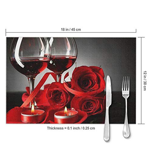 VGFJHNDF Red Wine Rose Placemats Set of 6 Pieces,Dining Table Washable Rose Table Mats for Kitchen Dining Home Decoration, 12 X 18 Inch