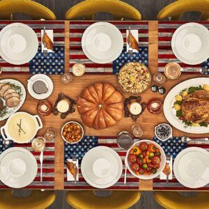 Naanle Wooden American Flag Placemats Set of 6, 4th of July Star and Stripe Non Slip Heat-Resistant Washable Table Place Mats for Kitchen Dining Table Home Decoration, 12" x 18"