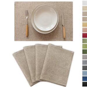 demetex linen placemats set of 4 heat resistant wipeable cloth table place mats for dining table indoor restaurants, 13 x 19 inches, linen