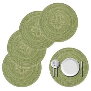 round braided placemats set of 4, cotton round table placemats 15 inch for home wedding party (green)