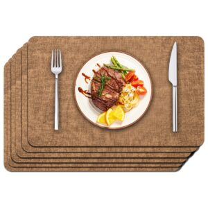 maxpearl faux leather placemats set of 6 - waterproof - wipe clean - heat resistant - anti slip dining table place mats, suitable for indoor & outdoor use, 17’’×12’’, brown