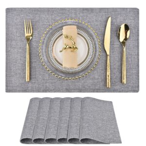 slkqg cloth placemats set of 6 - double thickened easy to clean linen style fabric placemats - machine washable placemats- heat resistant non-slip table mats - 18x12 inch (smoke gray, 6)