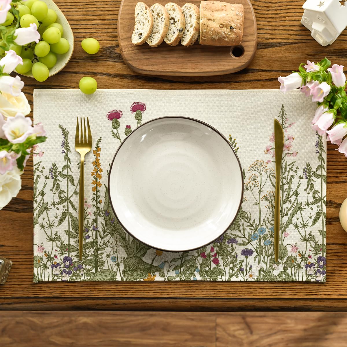 Artoid Mode Antique Herbs and Wild Flowers Fall Placemats Set of 4, 12x18 Inch Seasonal Wildflower Summer Table Mats for Party Kitchen Dining Decoration