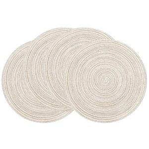 shacos round braided placemats set of 4 washable table placemats cotton polyester place mats 15 inch circle table mats for holiday party (ivory, 4)