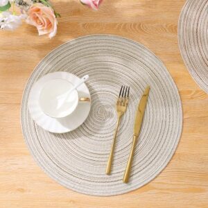 SHACOS Round Braided Placemats Set of 4 Washable Table Placemats Cotton Polyester Place Mats 15 inch Circle Table Mats for Holiday Party (Ivory, 4)