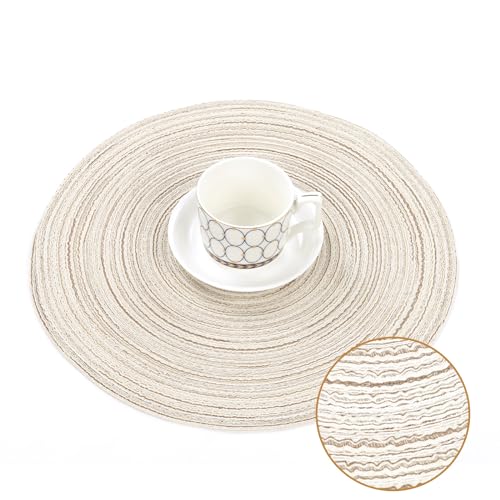 SHACOS Round Braided Placemats Set of 4 Washable Table Placemats Cotton Polyester Place Mats 15 inch Circle Table Mats for Holiday Party (Ivory, 4)