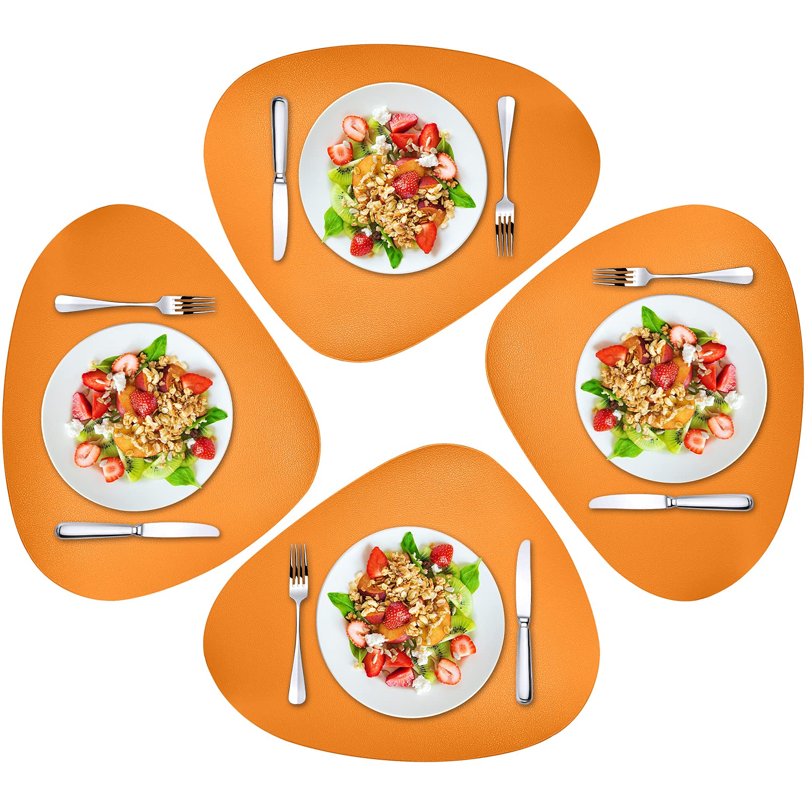 Herda Table Mats for Round Fall Placemats Set of 4 Outdoor Indoor Place Mats Leather Wipeable Washable Placemats for Kitchen Dining Patio Table Heat Resist Easy to Clean Orange Placemats