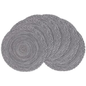 shacos round placemats set of 6 woven round table mats 15 inch braided border washable cotton polyester circle place mats, gray