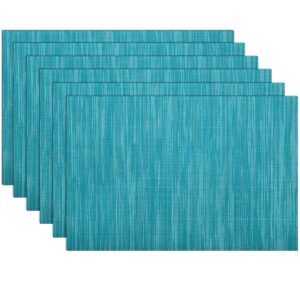 shacos placemats set of 6 woven vinyl place mats for dining table wipe clean stain resistant table mats (6, teal blue)