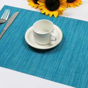 SHACOS Placemats Set of 6 Woven Vinyl Place Mats for Dining Table Wipe Clean Stain Resistant Table Mats (6, Teal Blue)