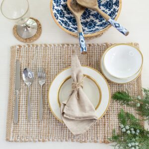 Chardin home | Natural Jute Placemats Set of 4 | 13x19 Inch. Rustic Farmhouse Place mats | Table mats Colors - Natural Jute and Ivory