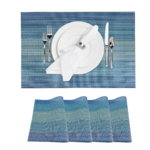 canglifull placemats set of 4, vinyl woven placemats, beautiful washable and durable non-slip table placemats, indoor/outdoor placemats (blue, 4)