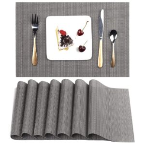 myir jun place mats, table mats set of 8 indoor placemats washable non-slip heatproof woven placemats for dining table fabric place mat pvc (dark gray, set of 8)