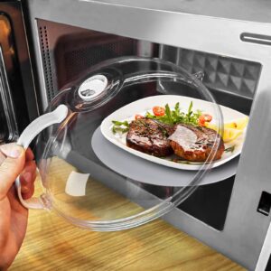 2 in 1, jesdiary clear microwave cover & multi-purpose mat- mat as bowl holders, cover for plate food splatter guard, microwave cooking lid & silicone versatile trivet, dishwasher safe,10.5inch, grey