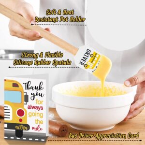 Vansolinne Bus Driver Gifts School Bus Pot Holder Baking Kit with Silicone Spatula Greeting Card for Bus Driver Teacher Appreciation Present Thanks for The Sweet Ride