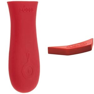 lodge silicone hot handle holder - red heat protecting silicone handle for lodge cast iron skillets with keyhole handle & asahh41 silicone assist handle holder, red