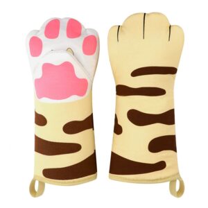 huidou funny oven mitts kitchen accessories cooking baking heat resistant kawaii cat glove, gifts for cat lover 1 pair claw