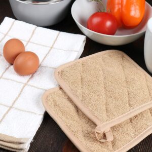 Arkwright Terry Cotton Pot Holders - (Pack of 12) Restaurants, Kitchen Hot Pad Potholder Set, Heat Resistant Coaster for Cooking and Baking, 7 x 7 in, Tan