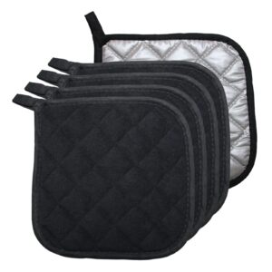 5 pcs pot holders for kitchen, cotton potholers with great heat resistance, hot pads, trivets for cooking and baking black