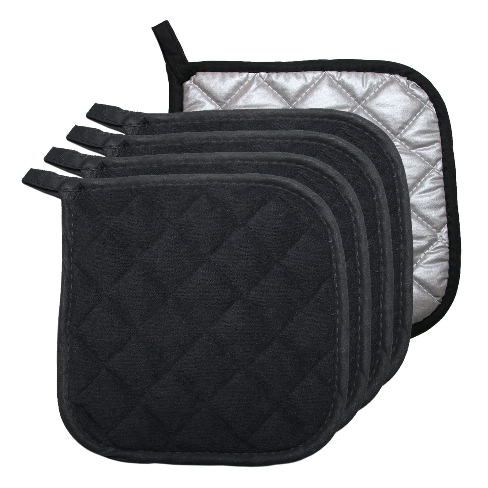 5 PCS Pot Holders for Kitchen, Cotton Potholers with Great Heat Resistance, Hot Pads, Trivets for Cooking and Baking Black