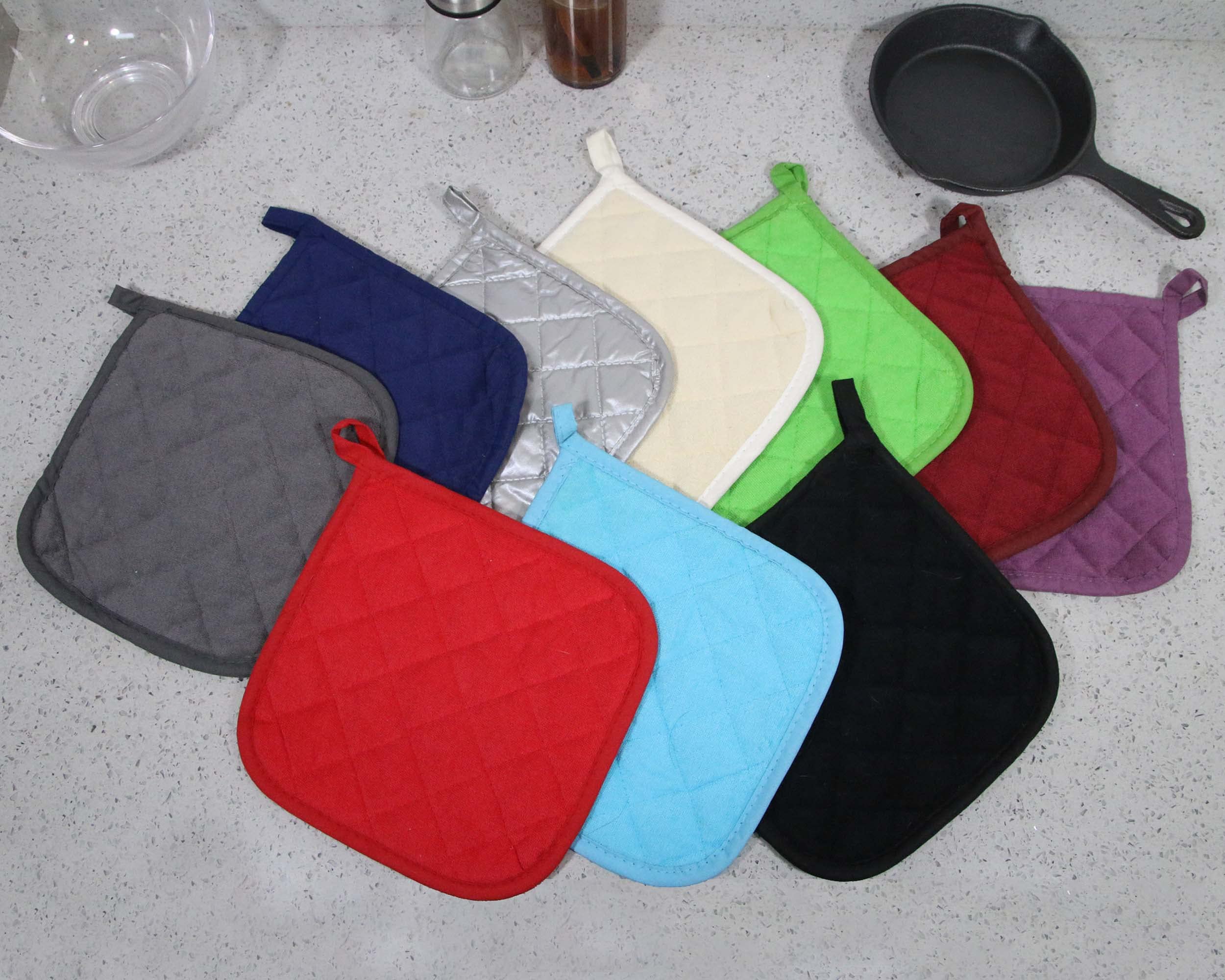 5 PCS Pot Holders for Kitchen, Cotton Potholers with Great Heat Resistance, Hot Pads, Trivets for Cooking and Baking Black