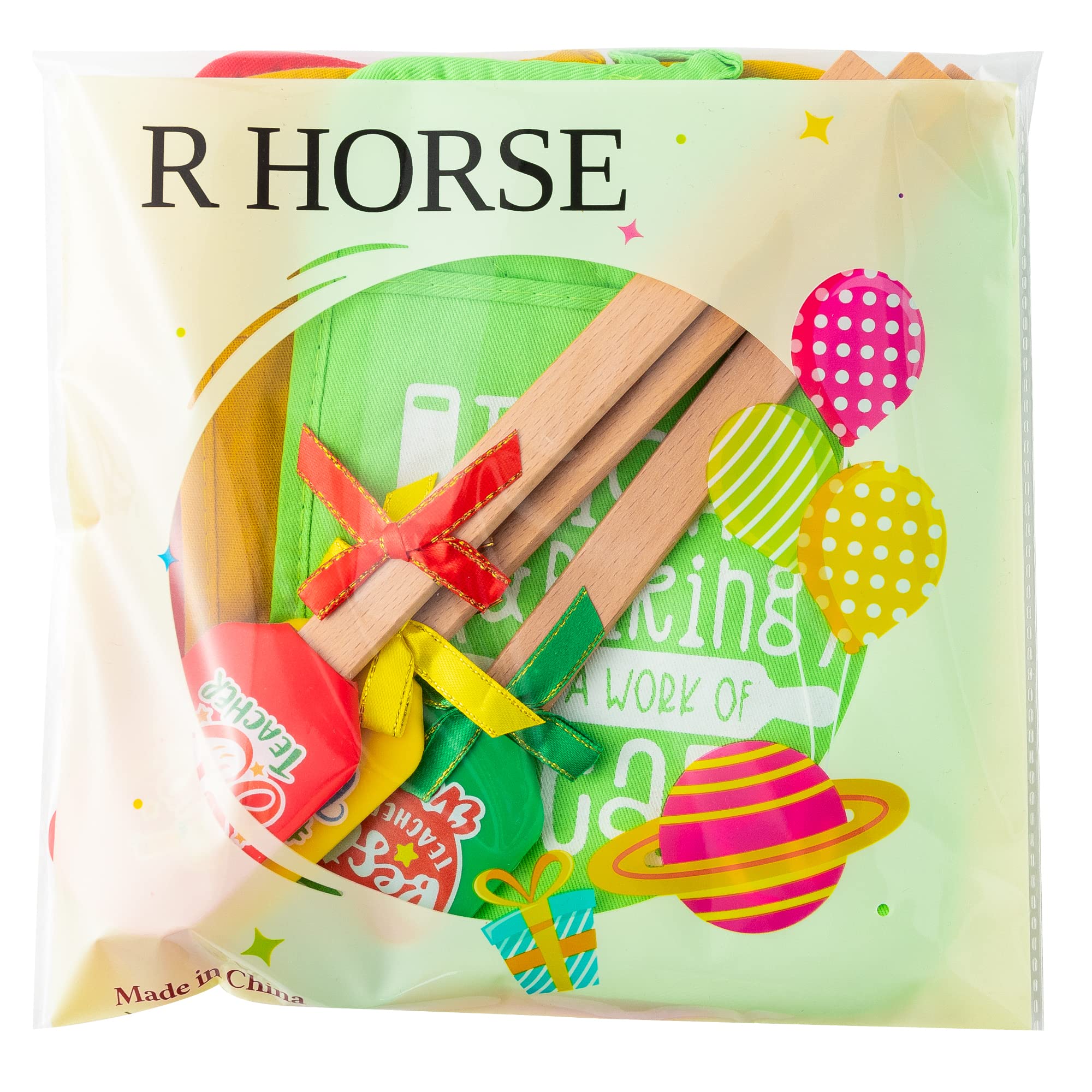R HORSE 6Pcs Teacher Gift Pot Holder Funny Cookie Bag Silicone Spatula Set for Teacher Appreciation Day Thank You Present Heat Resistant Oven Mitt Ribbon Bows Spatula Baking Gift