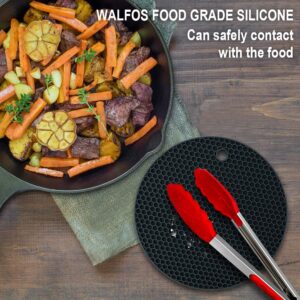 Silicone Trivet Mats - Walfos Heat Resistant Pot Holders Set, 4pcs 2 Sizes 7 Inch & 9 Inch, Multipurpose Non-Slip Hot Pads for Hot Pot, Hot Dishers, Jar Opener, Food Grade & BPA Free (Black)